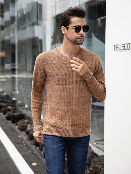men round neck marled knit sweater d3h7#, White;black
men round neck marled knit sweater d3h7#, White;black
