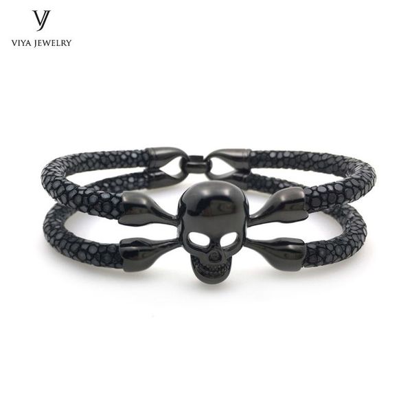 charm bracelets cool black skull men leather bracelet stingray cords luxury cuff has gift box, Golden;silver
charm bracelets cool black skull men leather bracelet stingray cords luxury cuff has gift box, Golden;silver