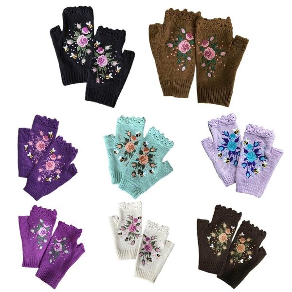 women winter crochet knitted fingerless gloves sweet colorful floral bee embroidery thumbhole texting mittens stretchy arm warm, Blue;gray
women winter crochet knitted fingerless gloves sweet colorful floral bee embroidery thumbhole texting mittens stretchy arm warm, Blue;gray