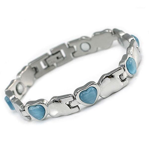 women stainless steel magnetic health blue, pink, white heart simulated cat eye stone bracelet csb1521, Black
women stainless steel magnetic health blue, pink, white heart simulated cat eye stone bracelet csb1521, Black