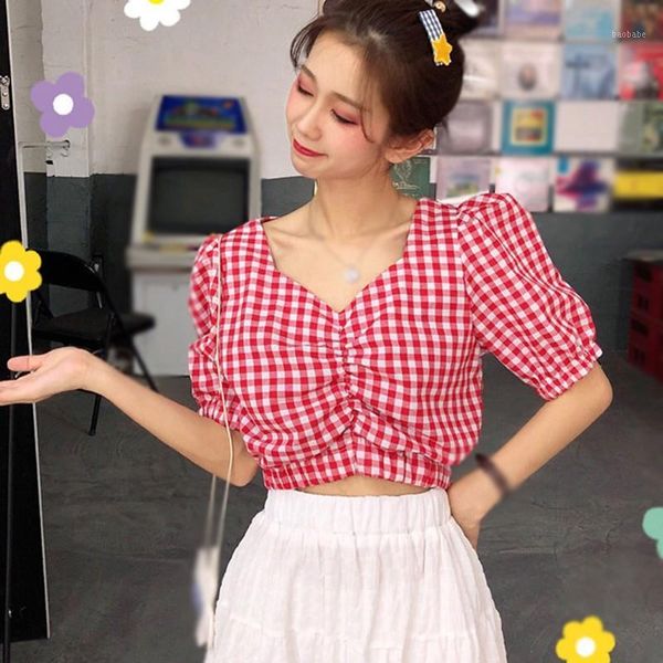 french niche square collar retro plaid short-sleeved shirt fashion short puff sleeve summer new shirts for women 20201, White
french niche square collar retro plaid short-sleeved shirt fashion short puff sleeve summer new shirts for women 20201, White
