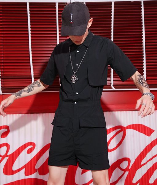 summer new personalized youth short sleeve fake two casual five point jumpers men's trendy hairdresser's one-piece shorts, Black
summer new personalized youth short sleeve fake two casual five point jumpers men's trendy hairdresser's one-piece shorts, Black