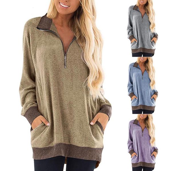 women's hoodies & sweatshirts fashion women color block lapel zipper v neck long sleeve tunics shirt with pocket, Black
women's hoodies & sweatshirts fashion women color block lapel zipper v neck long sleeve tunics shirt with pocket, Black