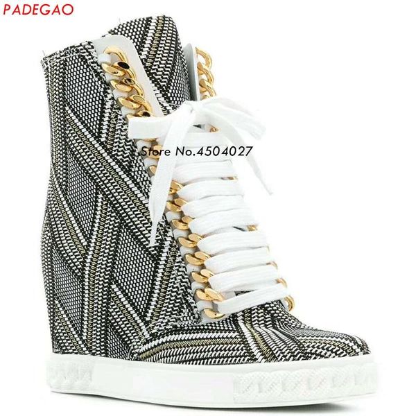 boots est spring women gold chain wedges platform hidden heel shoes lace up ankle for woman, Black
boots est spring women gold chain wedges platform hidden heel shoes lace up ankle for woman, Black