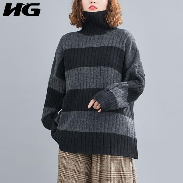 women's sweaters hg contrast color knitting striped sweater women winter the casual loose turtleneck collar pullover zy3094, White;black
women's sweaters hg contrast color knitting striped sweater women winter the casual loose turtleneck collar pullover zy3094, White;black