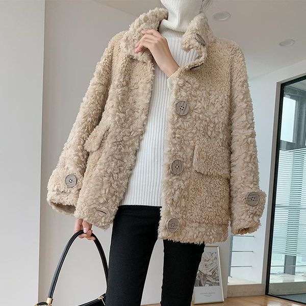 women's fur & faux shearing fashion hig quality sheep coat 100%wool jacket short korean female autumn coats femmes manteaux zjt416, Black
women's fur & faux shearing fashion hig quality sheep coat 100%wool jacket short korean female autumn coats femmes manteaux zjt416, Black