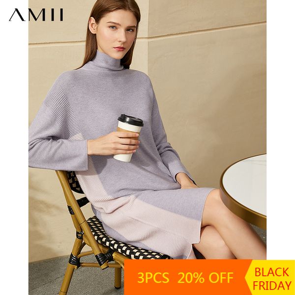 amii minimalism winter french style fashion sweater loose knee-length knitting women's dress 1388 201127, Black;gray
amii minimalism winter french style fashion sweater loose knee-length knitting women's dress 1388 201127, Black;gray