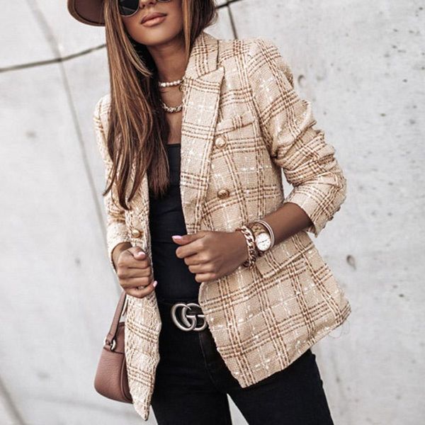 long-sleeved double-breasted plaid button blazer women fashion autumn blazer femme korean casual loose khaki office suit red, White;black
long-sleeved double-breasted plaid button blazer women fashion autumn blazer femme korean casual loose khaki office suit red, White;black