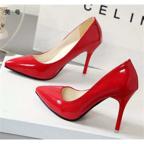 women's spring without talons heels high ten inches pointed to female pumps patent leather shoes, Black
women's spring without talons heels high ten inches pointed to female pumps patent leather shoes, Black