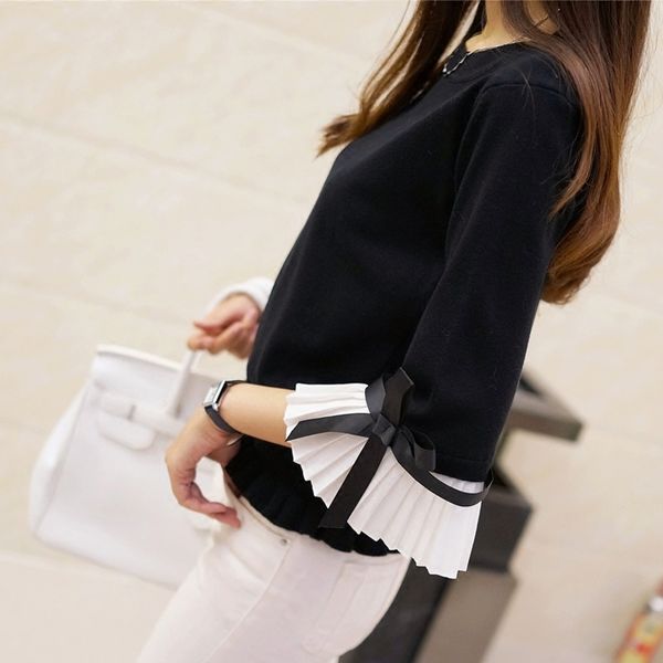 chic han edition sweater coat horn sleeve female new agaric sets chiffon cute sweater of girl lj201126, White;black
chic han edition sweater coat horn sleeve female new agaric sets chiffon cute sweater of girl lj201126, White;black