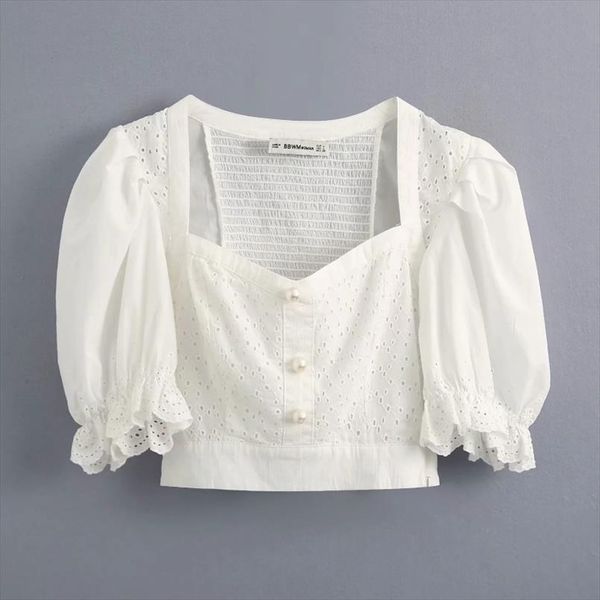 hollowing embroidery button decoration woman short shirt 2020 fashion ladies square collar puff sleeve blouse loose, White
hollowing embroidery button decoration woman short shirt 2020 fashion ladies square collar puff sleeve blouse loose, White