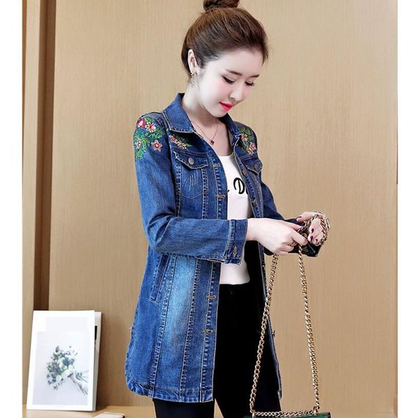 women's jackets 2021 women autumn jacket long denim retro embroidery slim outerwear spring jeans ladies s-5xl plus size w26, Black;brown
women's jackets 2021 women autumn jacket long denim retro embroidery slim outerwear spring jeans ladies s-5xl plus size w26, Black;brown