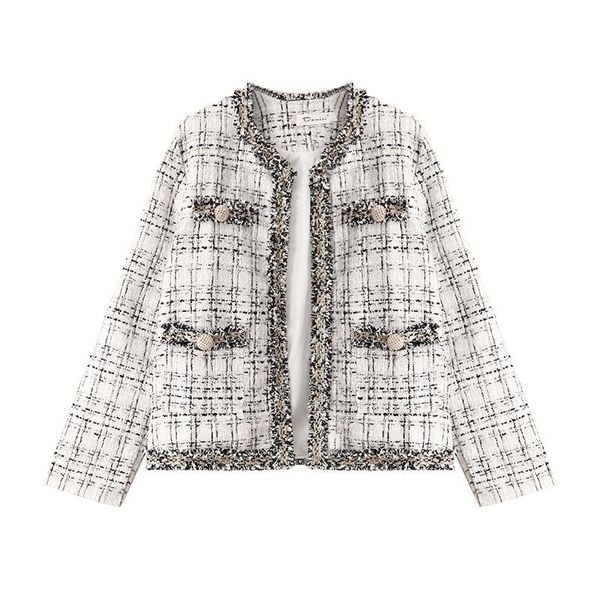 autumn long seeve white black tweed jacket chic elegant spring long sleeve plaid pocket for women, Black;brown
autumn long seeve white black tweed jacket chic elegant spring long sleeve plaid pocket for women, Black;brown