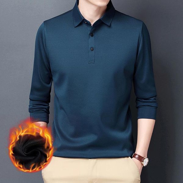 fleece t-shirt men's winter middle-aged men's clothing solid color with fur warm lapel t-shirt plus velvet thickening shirt, White;black 
fleece t-shirt men's winter middle-aged men's clothing solid color with fur warm lapel t-shirt plus velvet thickening shirt, White;black