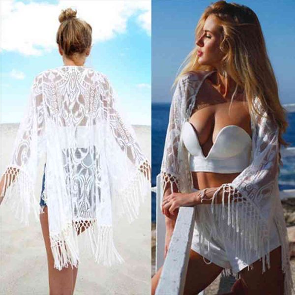 summer beach blouse women bikini lace tunic hollow out crochet tassel robe cover up kimono cardigan swimsuit, White
summer beach blouse women bikini lace tunic hollow out crochet tassel robe cover up kimono cardigan swimsuit, White