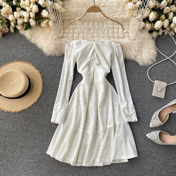 2021 new singiny female design pearl girdle long frilly autumn party off the shoulder streetwear shor line dress f48m, Black;gray
2021 new singiny female design pearl girdle long frilly autumn party off the shoulder streetwear shor line dress f48m, Black;gray
