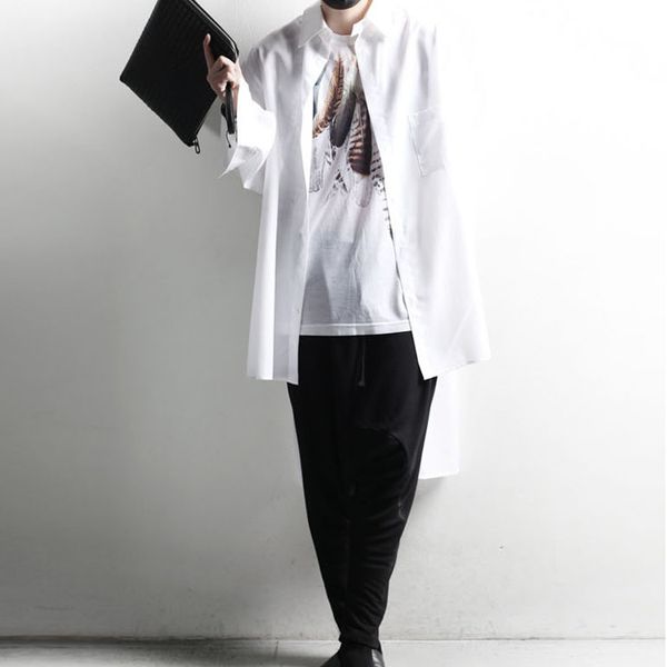 korean long sleeve fashionable men's shirt mid long slit open air shirt short front back long personality hairdresser night club chubby, White;black
korean long sleeve fashionable men's shirt mid long slit open air shirt short front back long personality hairdresser night club chubby, White;black