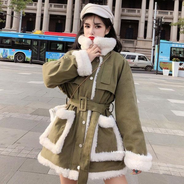 women's down & parkas 2021 winter jacket women korean fashion stitching fuax lamb wool loose thick coat slim for with belt my383, Black
women's down & parkas 2021 winter jacket women korean fashion stitching fuax lamb wool loose thick coat slim for with belt my383, Black