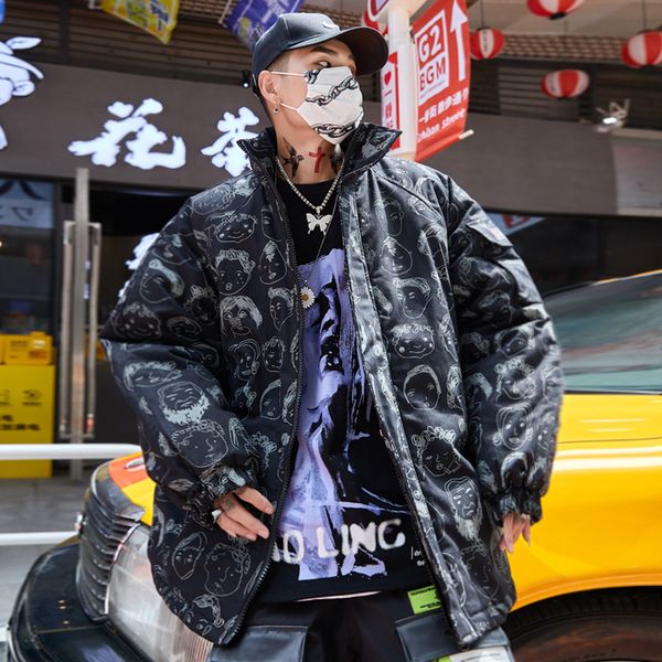 2021 the new new jackets poster cotton quilted hip jacket streetwear winter outwear bu73, Black