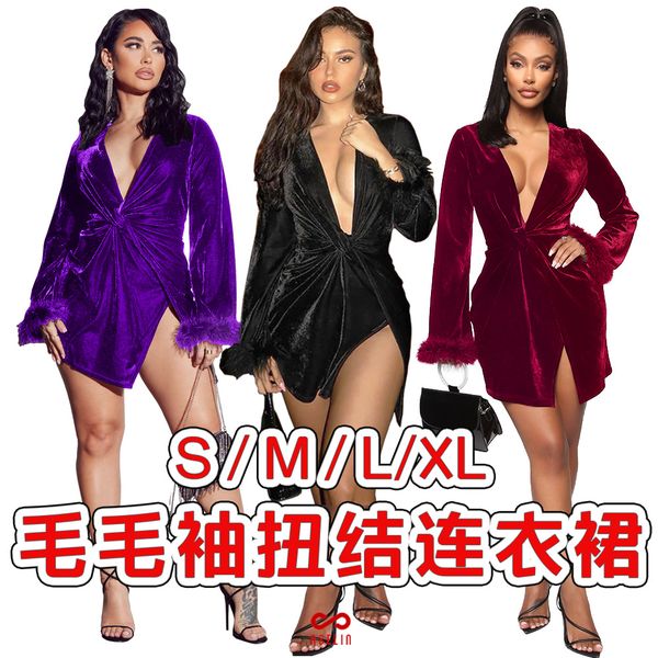 gl6223 european and american womens clothing cross-border v-neck twisted burr sleeve flared sleeve velvet dress, White;black
gl6223 european and american womens clothing cross-border v-neck twisted burr sleeve flared sleeve velvet dress, White;black
