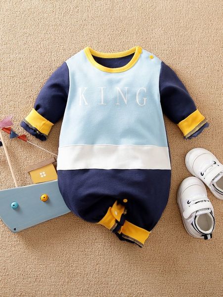 yierying baby contrast and lettered jumpsuit she, Blue