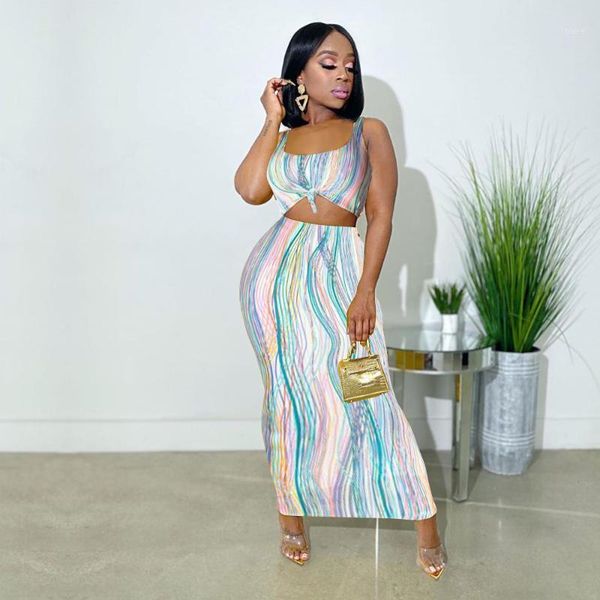 color striped print two pieces sets open-neck vest + hip ankle skirt casual two-piece women's wear club outfits1, White
color striped print two pieces sets open-neck vest + hip ankle skirt casual two-piece women's wear club outfits1, White