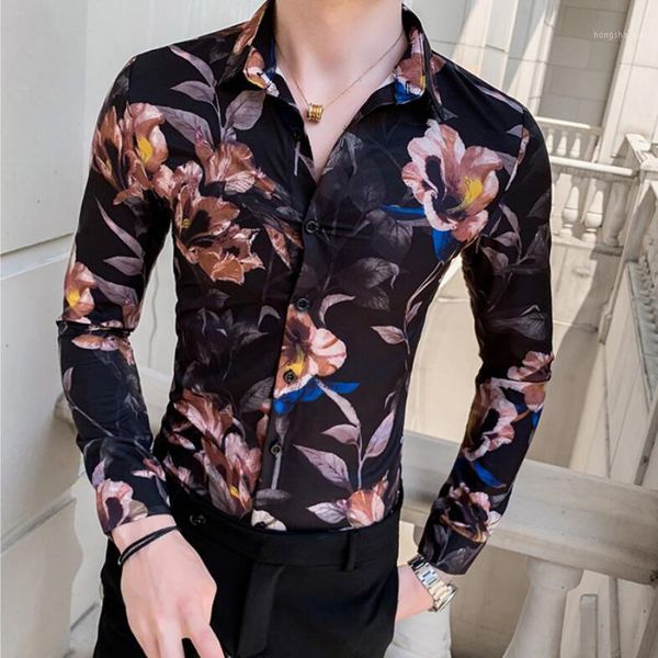 2019 new men's high street casual shirts male print streetwear shirt men summer long sleeves shirts floral shirt sizem-3xl1, White;black 
2019 new men's high street casual shirts male print streetwear shirt men summer long sleeves shirts floral shirt sizem-3xl1, White;black