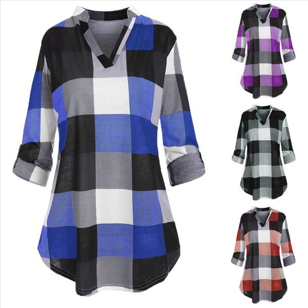 sale plus size womens blouses fashion ladies roll up sleeve v neck checked plaid printed shirt blousekobiety bluzki @45, White
sale plus size womens blouses fashion ladies roll up sleeve v neck checked plaid printed shirt blousekobiety bluzki @45, White