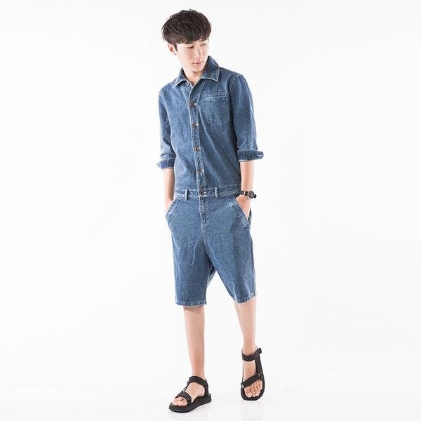 2020 new summer cowboy cropped sleeve shirt onesies haren connected jeans suit onesies1, Blue
2020 new summer cowboy cropped sleeve shirt onesies haren connected jeans suit onesies1, Blue