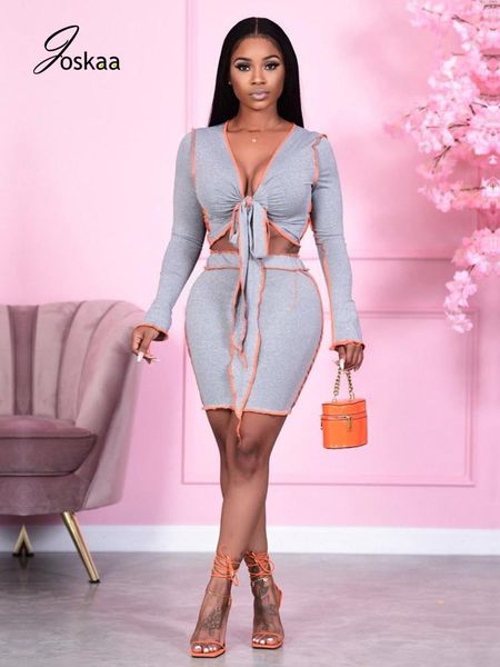 joskaa colorblock two pieces set tie up deep v neck long sleeve ruched crop skinny high waist mini skirt bodycon streetwear, Gray
joskaa colorblock two pieces set tie up deep v neck long sleeve ruched crop skinny high waist mini skirt bodycon streetwear, Gray