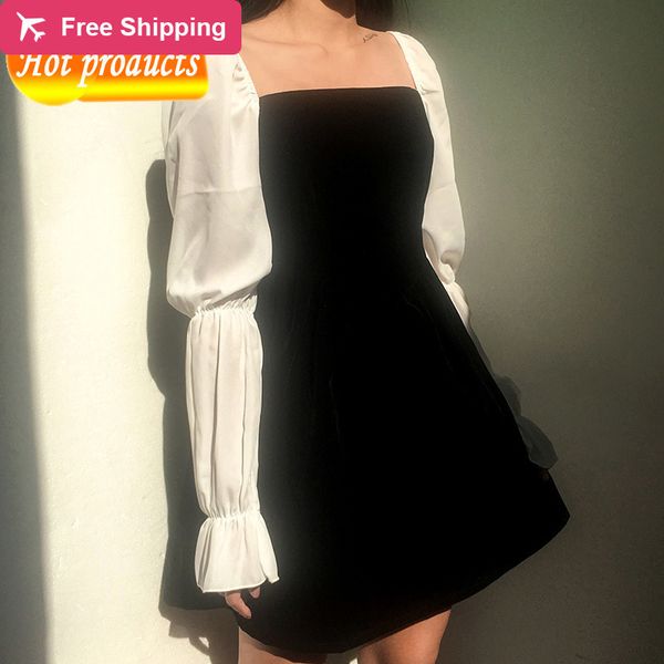 2021 New Vintage Ribbon Korean Fashionable Women's Long Square Collar the Line Dressed in Short Black White Dress Gothic High Waist RB2F, Black;gray
2021 New Vintage Ribbon Korean Fashionable Women's Long Square Collar the Line Dressed in Short Black White Dress Gothic High Waist RB2F, Black;gray