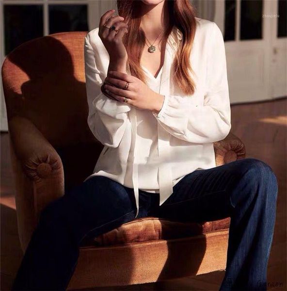 100% silk shirt women shirts lace-up ruffled neck spring summer bow tie women shirt1, White
100% silk shirt women shirts lace-up ruffled neck spring summer bow tie women shirt1, White
