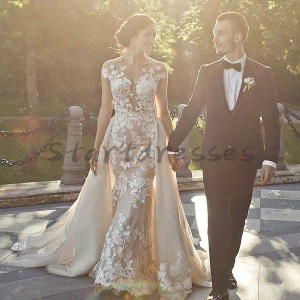 elegant champagne detachable train mermaid wedding dresses 2021 see through bodice lace country wedding gown backless dubai wedding, White
elegant champagne detachable train mermaid wedding dresses 2021 see through bodice lace country wedding gown backless dubai wedding, White