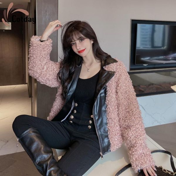 women's fur & faux cotday v neck granular cashmere pink sweet fashion winter lamb versatile temperament splicing woman coat, Black
women's fur & faux cotday v neck granular cashmere pink sweet fashion winter lamb versatile temperament splicing woman coat, Black