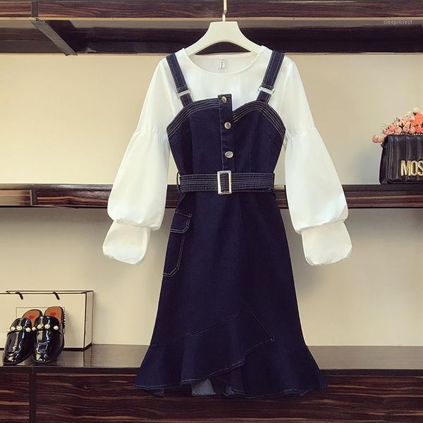 plus size streetwear two piece suit 2020 autumn new lantern sleeve o-neck shirt irregular strap denim fishtail skirt 2 pce cloth1, Gray
plus size streetwear two piece suit 2020 autumn new lantern sleeve o-neck shirt irregular strap denim fishtail skirt 2 pce cloth1, Gray