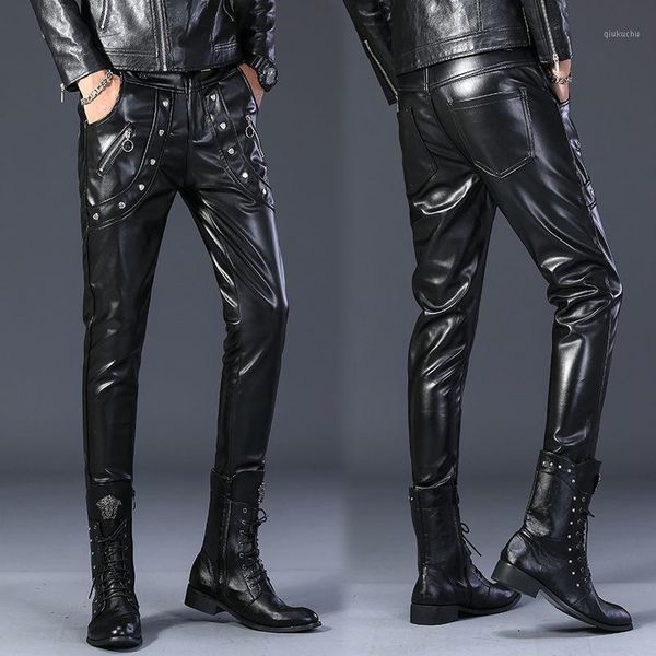 new autumn winter men's pants fake leather trousers crystal pencil slim pu pant waterproof moto&biker trouser haircutter pant1, Black
new autumn winter men's pants fake leather trousers crystal pencil slim pu pant waterproof moto&biker trouser haircutter pant1, Black