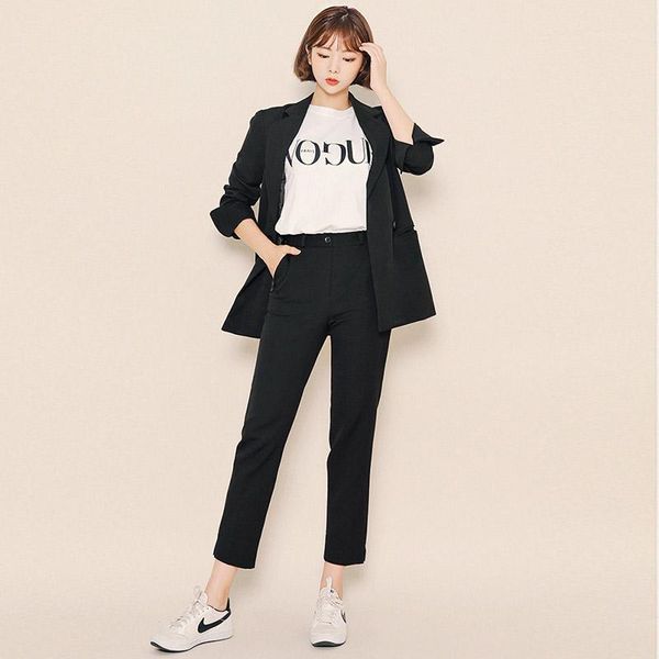 women's two piece pants solid casual women pant suits collar engraved blazer jacket & pencil black female suit autumn 2021, White
women's two piece pants solid casual women pant suits collar engraved blazer jacket & pencil black female suit autumn 2021, White