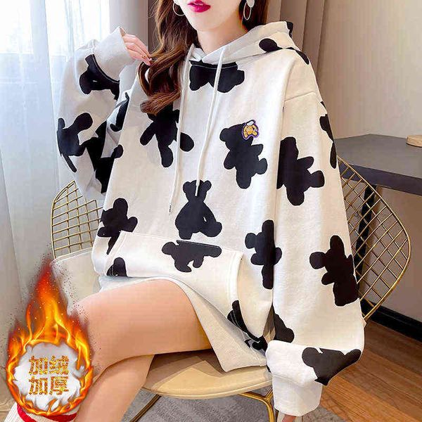 women's hoodi sweatshirt's hoodi sweatshirts 2022 spring and autumn korean warm plush thickened loose medium long size cartoon pri, Black
women's hoodi sweatshirt's hoodi sweatshirts 2022 spring and autumn korean warm plush thickened loose medium long size cartoon pri, Black