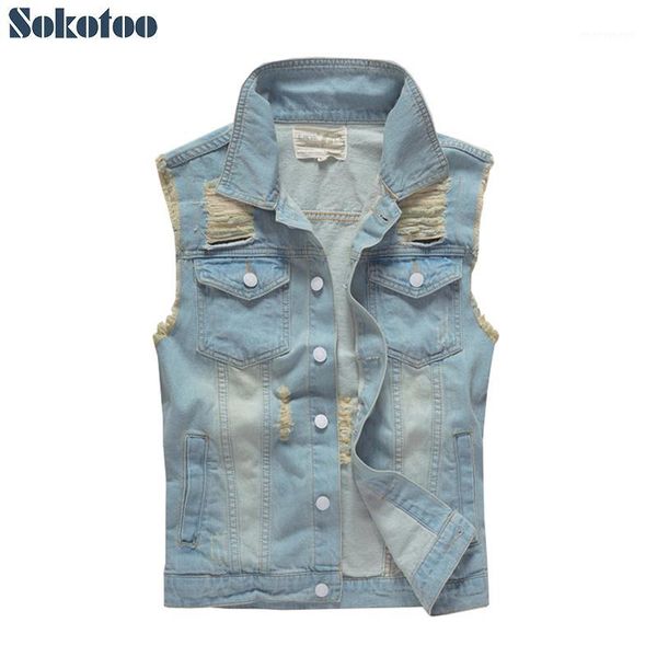 men's vests sokotoo men's light blue camouflage patch holes ripped denim vest slim fit patchwork waistcoat tank, Black;white
men's vests sokotoo men's light blue camouflage patch holes ripped denim vest slim fit patchwork waistcoat tank, Black;white