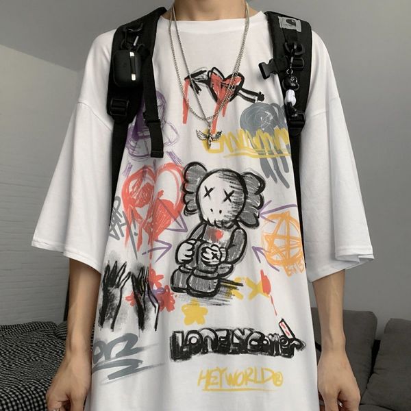 hip hop street summer short t-shirt men's graffiti printing 5-sleeve korean loose trend student half sleeve lovers, White;black
hip hop street summer short t-shirt men's graffiti printing 5-sleeve korean loose trend student half sleeve lovers, White;black