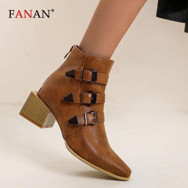 fanan brand women ankle boots high heels buckle decoration woman pointed toe shoes winter square heel brown western cowboy boots, Black
fanan brand women ankle boots high heels buckle decoration woman pointed toe shoes winter square heel brown western cowboy boots, Black