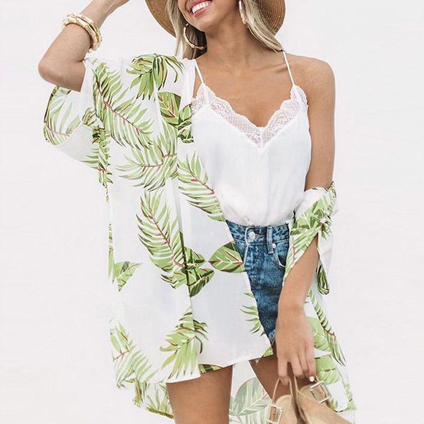 summer kimono beach cardigan women chiffon floral sheer cover up swimwear long blouse shirts female green leaves 1, White
summer kimono beach cardigan women chiffon floral sheer cover up swimwear long blouse shirts female green leaves 1, White