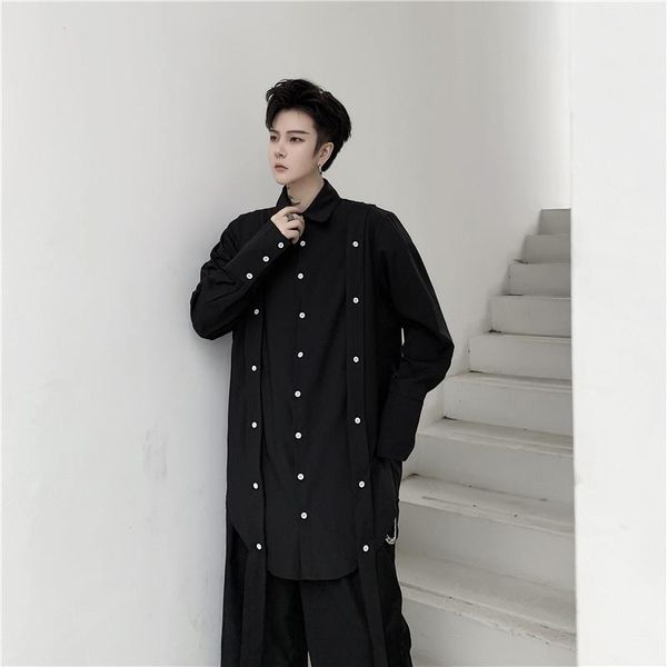 new male streetwear long style punk gothic dress shirts men detachable buttons ribbon long sleeve casual slim fit shirt, White;black
new male streetwear long style punk gothic dress shirts men detachable buttons ribbon long sleeve casual slim fit shirt, White;black