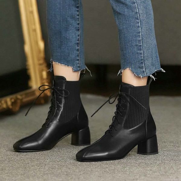 was 2021 classically elegant lace up square zipper med heel plutonium + knit ankle female boots size 34-43, Black
was 2021 classically elegant lace up square zipper med heel plutonium + knit ankle female boots size 34-43, Black