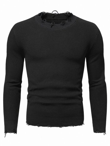 men ribbed knit distressed sweater u45l#, White;black
men ribbed knit distressed sweater u45l#, White;black