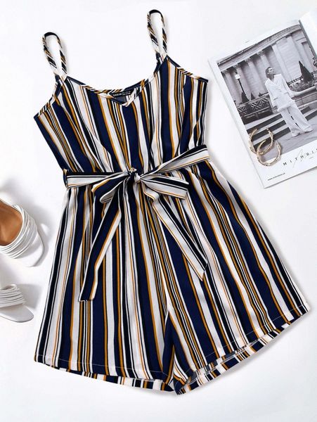 plus striped self tie cami romper s9t6#, Black 
plus striped self tie cami romper s9t6#, Black