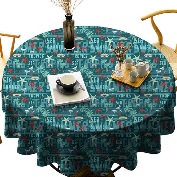 wipeable round table cover summer vacation travel to tropical islands starfish drums polynesian drinks
wipeable round table cover summer vacation travel to tropical islands starfish drums polynesian drinks