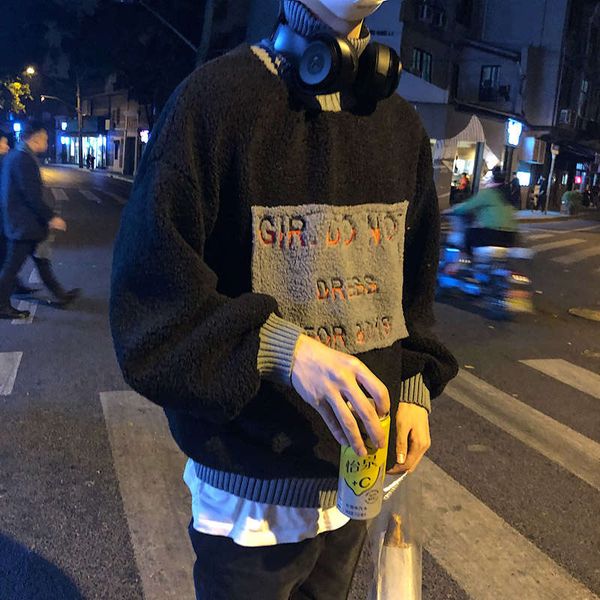 half high collar sweater men's cashmere thickened autumn and winter korean hip hop loose coat ins, Black
half high collar sweater men's cashmere thickened autumn and winter korean hip hop loose coat ins, Black