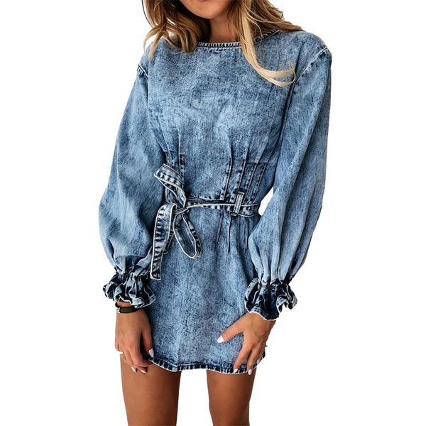 neck 2020 round women ruched jeans autumn winter slim casual sashes streetwear solid long petal sleeve denim mini dress, Black;gray
neck 2020 round women ruched jeans autumn winter slim casual sashes streetwear solid long petal sleeve denim mini dress, Black;gray