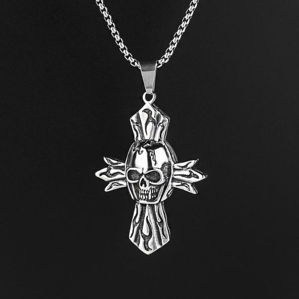 new fashion punk retro cross skull men's necklace hip hop domineering rock locomotive accessories pendant jewelry gift wholesale, Silver
new fashion punk retro cross skull men's necklace hip hop domineering rock locomotive accessories pendant jewelry gift wholesale, Silver